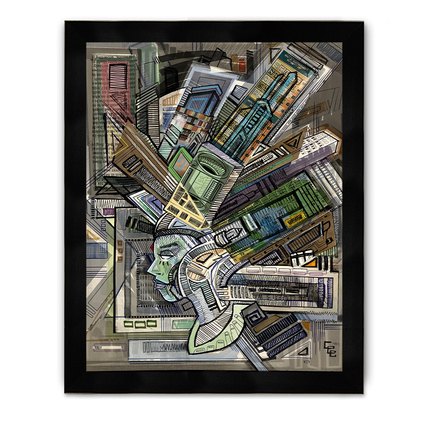 Woman Buildings Framed Poster