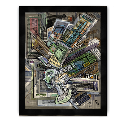Woman Buildings Framed Poster